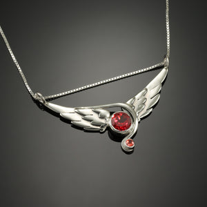 "Round" Wing Necklace with 2 Garnets