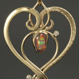 14k Spiral Heart Pendant with Fire Opal and Diamonds