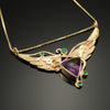 Wing Necklace with Fantasy cut Amethyst and Emerald
